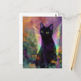 Zwarte Kat Met Feeënvleugels Briefkaart