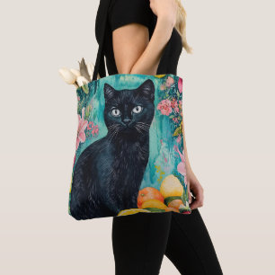 Zwarte Kat met Fruit Draagtas
