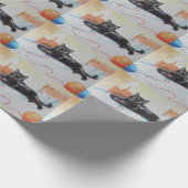 Zwarte kat met garen cadeaupapier (Hoek)