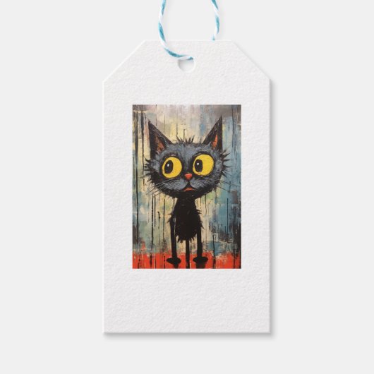 Zwarte kat met gele ogen cadeaulabel (Voorkant)