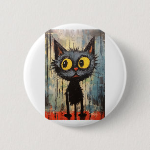 Zwarte kat met gele ogen ronde button 5,7 cm