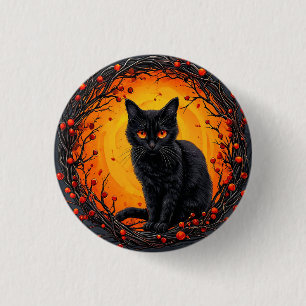 Zwarte kat met gloeiende ogen voor Halloween Ronde Button 3,2 Cm