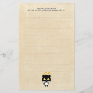Zwarte kat met Golden Halo Cute Angel, gepersonali Briefpapier