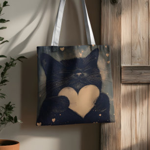 Zwarte kat met gouden hart - Cat's Cosy Love Draagtas