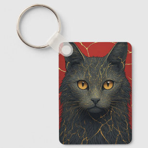 Zwarte Kat Met Gouden Kintsugi Barsten Accent ✨ Sleutelhanger