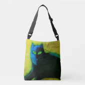 Zwarte kat met groene ogen Abstracte kunst Crossbody Tas (Voorkant)