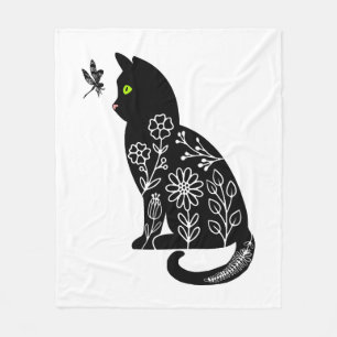 Zwarte kat met groene ogen fleece deken
