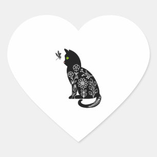 Zwarte kat met groene ogen hart sticker