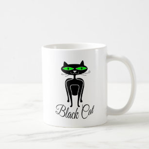 Zwarte kat met groene ogen koffiemok