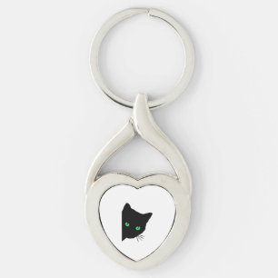 Zwarte kat met groene ogen sleutelhanger