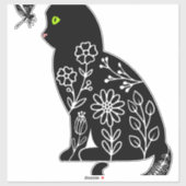 Zwarte kat met groene ogen sticker (Vel)