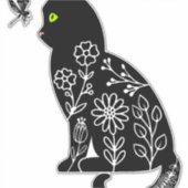 Zwarte kat met groene ogen sticker (Voorkant)