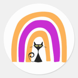 Zwarte Kat Met Halloween Gekleurde Regenboog Ronde Sticker