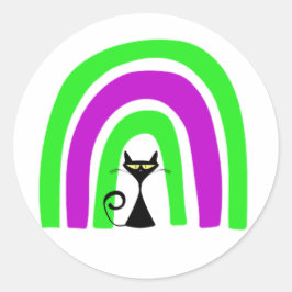 Zwarte Kat Met Halloween Gekleurde Regenboog Ronde Sticker