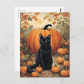Zwarte kat met Halloween pompoen Briefkaart (Voorkant / Achterkant)