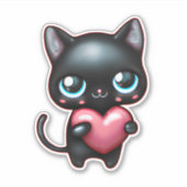 Zwarte kat met hart vinylsticker sticker (Voorkant)