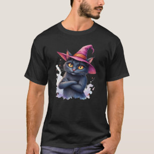 Zwarte kat met heksenhoed � Magische Halloween-ill T-shirt