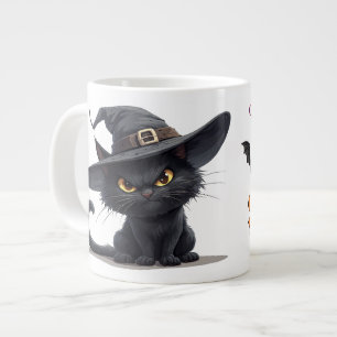 Zwarte Kat Met Heksenhoed Met Halloween Magie Extra Grote Beker