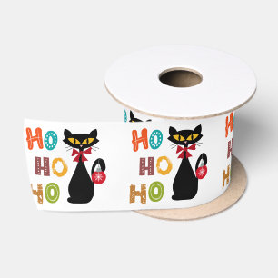 Zwarte kat met Ho Ho Ho-tekstontwerp Lint