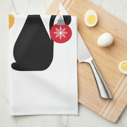 Zwarte kat met Ho Ho Ho-tekstontwerp Theedoek (Quarter Fold)