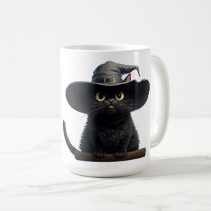 Zwarte Kat Met Intensieve Ogen En Heksenhoed Magie Koffiemok