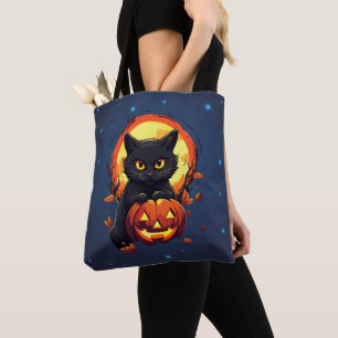 Zwarte Kat met Jack-O' Lantern Halloween Draagtas