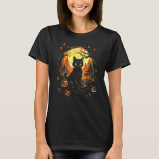 Zwarte Kat Met Jackolantern en Volle Maan - Hallow T-shirt