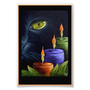 ZWARTE KAT MET KAARSEN OP HALLOWEEN 10 X 15 CM PRI FOTO AFDRUK