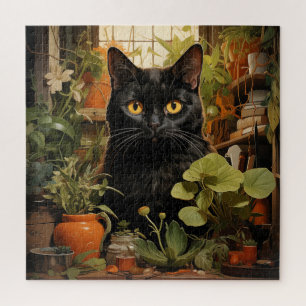 Zwarte Kat Met Kamerplanten Legpuzzel
