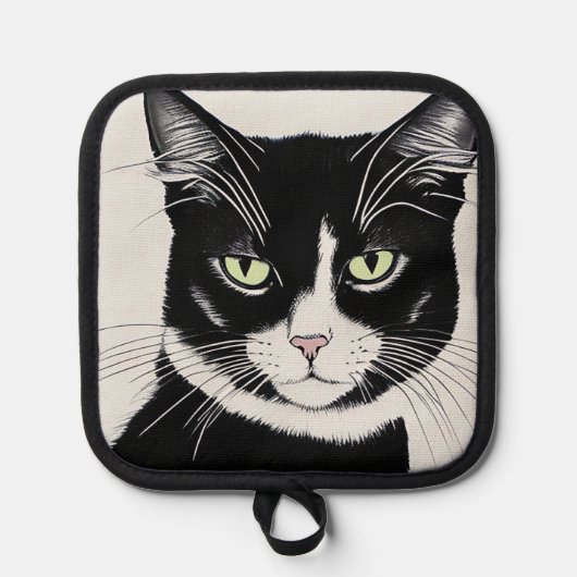 Zwarte kat met kattengrootte pannenlap (Voorkant)