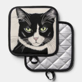 Zwarte kat met kattengrootte pannenlap (Voorkant / Achterkant)