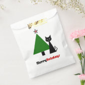 Zwarte kat met kerstboom bedankzakje (Gezegeld)