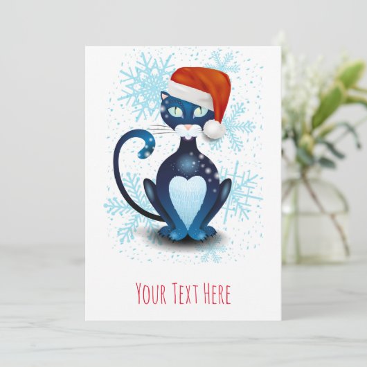 Zwarte kat met Kerstmannenhoed Kaart (Staand voorkant)