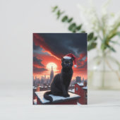 Zwarte kat met kerstmuts briefkaart (Staand voorkant)