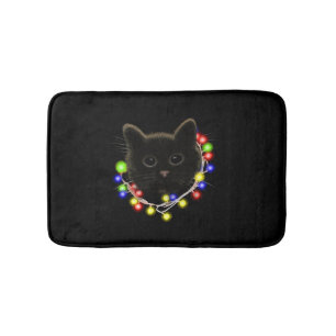 Zwarte kat met kerstverlichting badmat