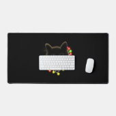 Zwarte kat met kerstverlichting bureaumat (Keyboard & Muis)