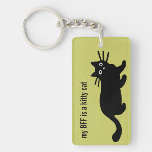 Zwarte Kat met kleur en tekst Sleutelhanger