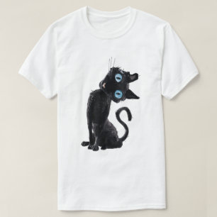 Zwarte kat met knoopogen meme T-shirt