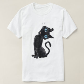 Zwarte kat met knoopogen meme T-shirt
