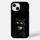 Zwarte kat met koffie Mok Funny iPhone Case (Achterkant)