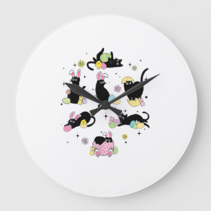 Zwarte Kat met Konijn Eieren Gelukkige Pasen Dag M Grote Klok