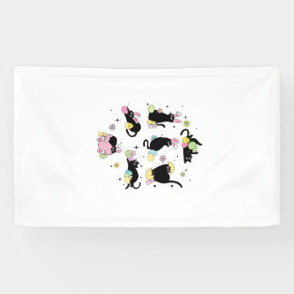 Zwarte Kat met Konijn Eieren Gelukkige Pasen Dag M Spandoek