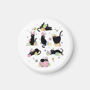 Zwarte Kat met Konijnen Eieren Magneet