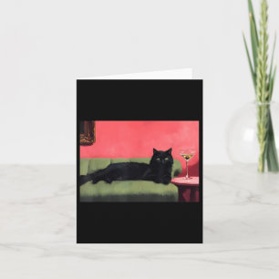 Zwarte kat met Martini Art Print Kaart