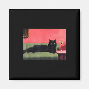 Zwarte Kat Met Martini Kunstprint Magneet