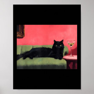Zwarte Kat Met Martini Kunstprint Poster