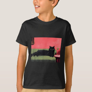 Zwarte Kat Met Martini Kunstprint T-shirt