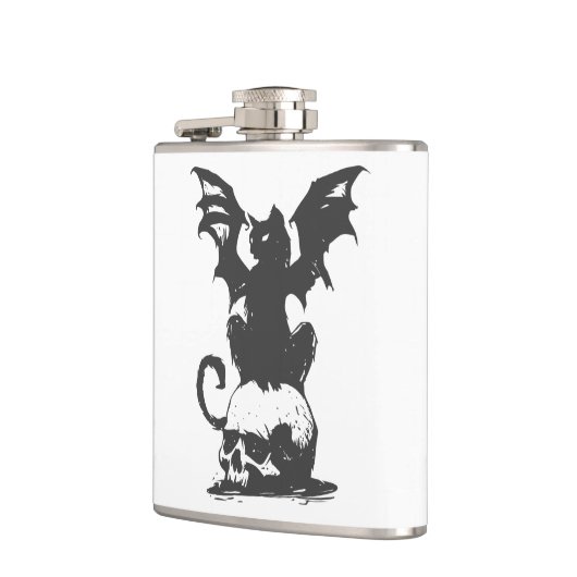 zwarte kat met monstervleugels - Kies achterkleur Heupfles (Links)