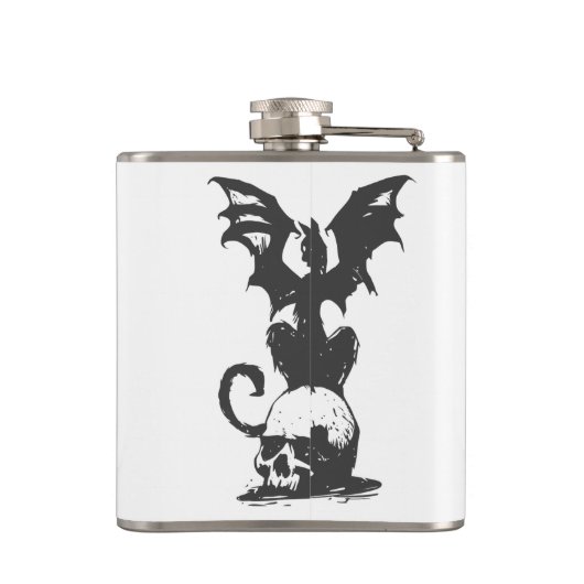 zwarte kat met monstervleugels - Kies achterkleur Heupfles (Achterkant)