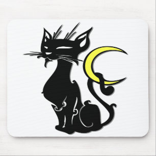 Zwarte kat met Moon Mousepad Muismat